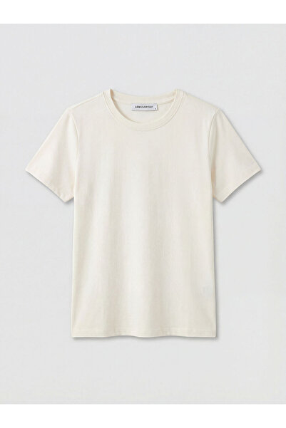 LC Waikiki Γυναικείο μπλουζάκι LCW EVERYDAY Ecru με λαιμόκοψη ποδηλάτου