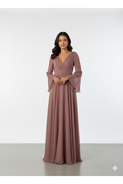 centilmen DORİDORCA Kolları Şifon V Yaka Elbise 4133