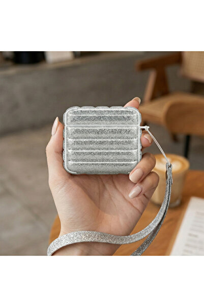 CaseOnn أبل إيربودز 3. حزام حافظة نسجيل كاستل سترابي جليتر إس لمّاع فضي