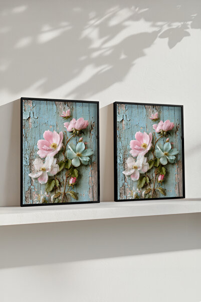 STARYUNA Black Wooden Framed Vintage Flower and Wooden Floor Double Painting ...