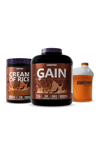 vingpro KİLO AL PAKETİ (GAINER 3000 GR + CREAM OF RICE ÇİKOLATA 900 GR + SHAKER)