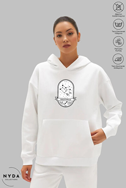 Nyda Collections Unisex Φούτερ με κουκούλα με στάμπα Sagittarius, Oversize, 1...