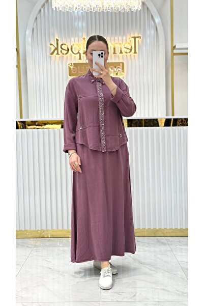 Magazin طقم تنورة مريح بتفاصيل حجرية