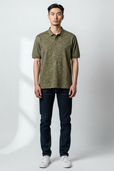 KAMER Men's Modern Fit Shirt Collar Patterned Green T-Shirt 5064Y