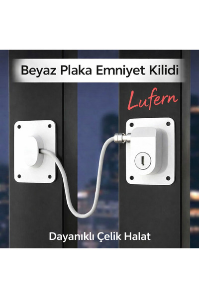Lufern Özel Tasarım Beyaz Plaka Halatlı Emniyet Kilidi Balkon Kapı Pencere Gü...