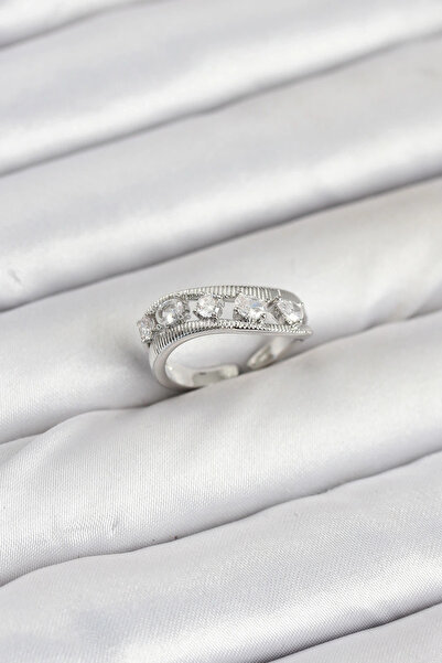 shopwave خاتم نسائي من النحاس الفضي اللون بحجر الزركون