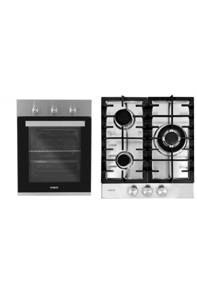 Samus Built-In Oven & Hob Set 45cm 43L 1900W 6 Functions + 3-Burner Inox Hob