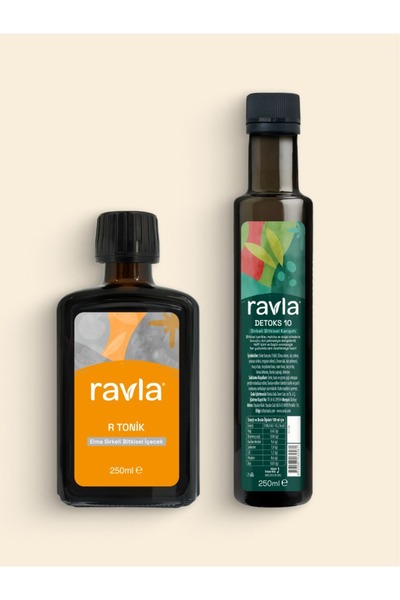 Ravla 2'li Ürün - R Tonik Elma Sirkeli Bitkisel İçecek 250ml / Detoks-10 Sirk...