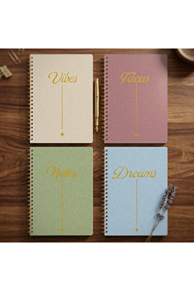 lin notebook A5 15x21 cm 4’lü Spiral 2 Çizgili 2 Kareli Defter Seti - 80 Yapr...