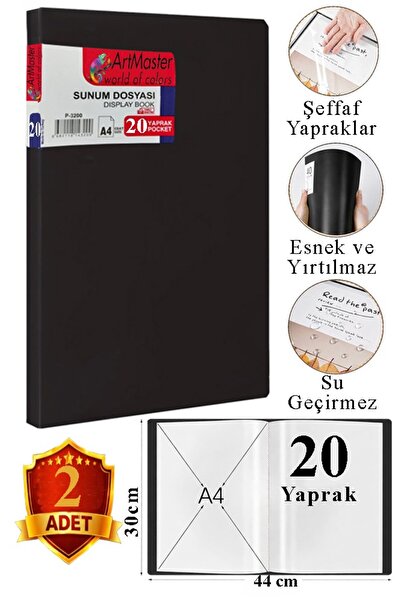 Artmaster Dosar negru pentru prezentări, 20 de pungi, 2 bucăți, catalog cu pu...