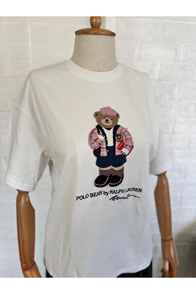 Melissatelier تي شيرت نسائي من تيدي بير مطرز قطن باللون الأبيض