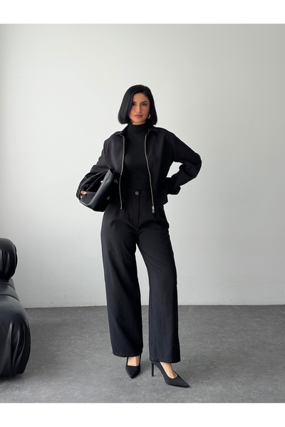 RACE FASHİON Zippered Jacket & Pleated Pants Set Rc9018