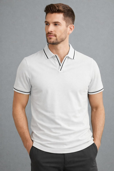 Manche Muška polo majica sa V-izrezom 23-10773, bež boja