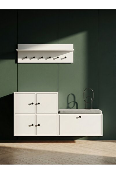 FOR WOMAN DESİGN Ahşap Antre Portmanto Seti 4 Çekmeceli Modern Beyaz Akıllı D...