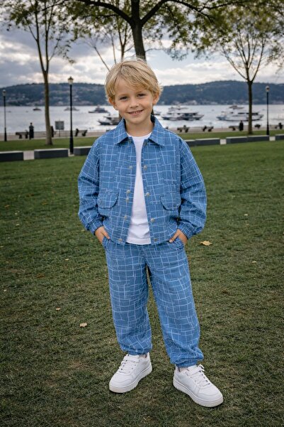 YARENKİDS Set albastru din 3 piese pentru băieți cu cămașă