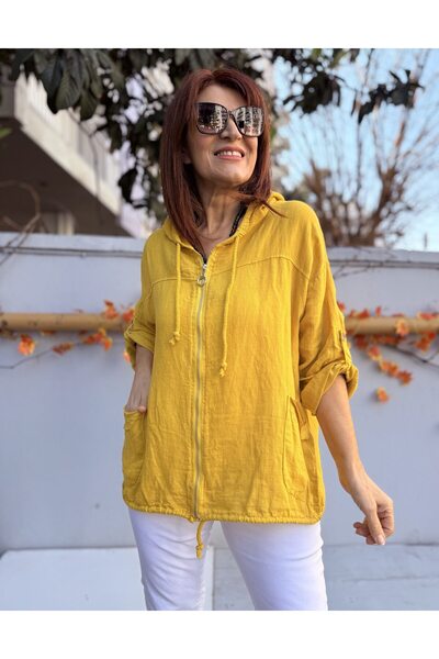 DenizEge Jachetă italiană G ghipură K cu glugă Muștar