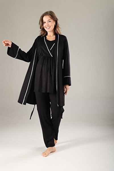 Lohusa Homewear Нов сезон Черно Biye Лятна лесна кърмене функция къс ръкав бр...