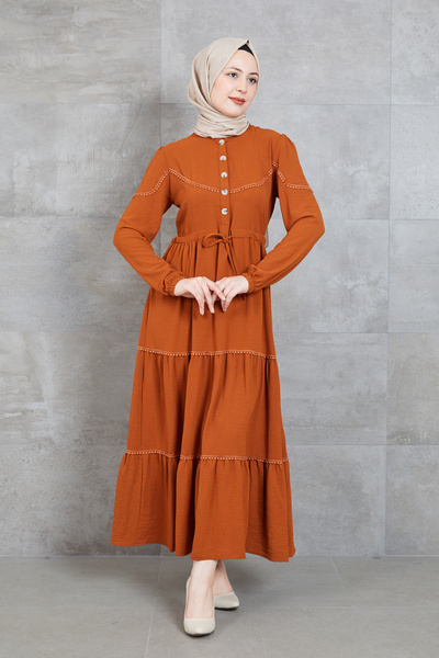 zenne Buy Tie-Detail Midi Length Women's Dress Tan