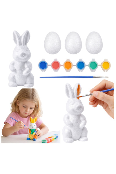 Three top online Set de Paște Ouă de polistiren 3 buc Figurine Iepuraș Vopsele