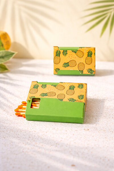 memyap 2'li Paket Ananas Desenli Renkli Kibrit Seti - Dekoratif Fantezi Kibri...