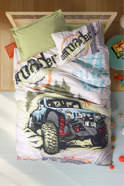 Cotton Box Set cuvertură de pilota elastică unică Green Junior Adventure