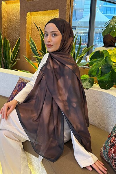 lamelif Batik Desen Soft Şal Kahverengi