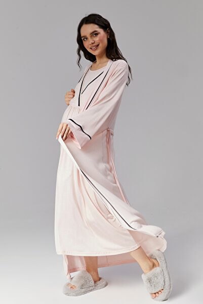 Lohusa Homewear Yeni Sezon Pudra Hamile Lohusa Yazlık Tasarım Kruvaze Kısa Ko...