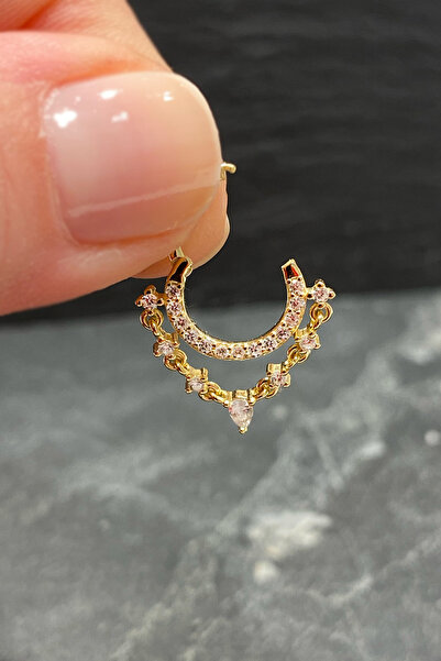 La femme by begum Yarım Tur Taşlı Ve Taşlı Boğum Gold Gümüş Halka Piercing,he...