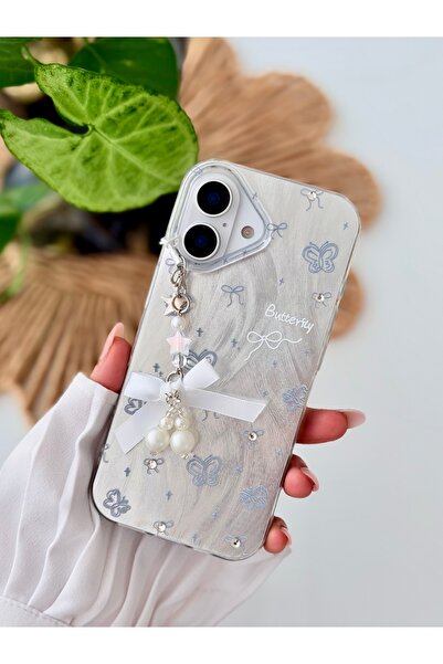 Go Aksesuar حافظة سيليكون E مرن متوافقة مع آيفون 16 بتصميم شريط لؤلؤي مع لعبة