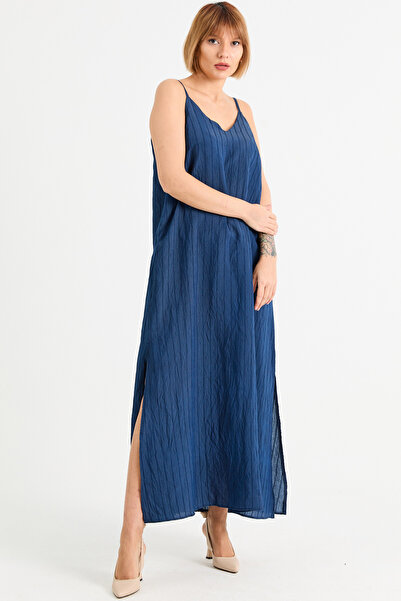 zenne Dress with Slit Straps on the Sides, Navy Blue