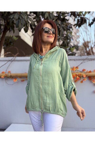 DenizEge Italian Jacket g Guipure Lace K Hooded Green