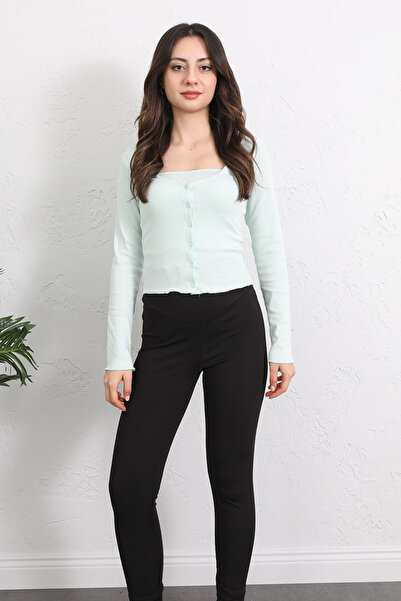 zenne Eyelet Embroidery Detailed Double C Cropped Blouse Mint Green - 1253