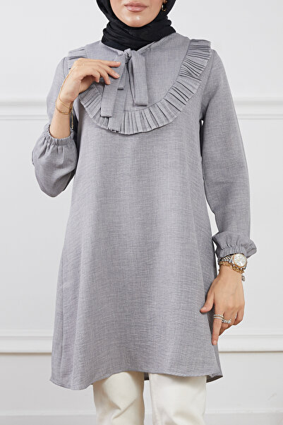 zenne Ruffle Detailed Tunic Gray