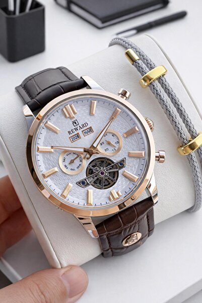 Reward Italian Bracelet Gifted D Leather Cord Automatic Mechanism 5 Atm Men's...