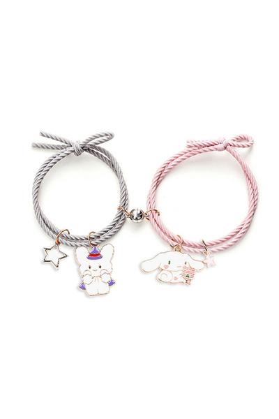 EFAYN.RO Set of magnetic bracelets, string type, white bunny figurine pendant...