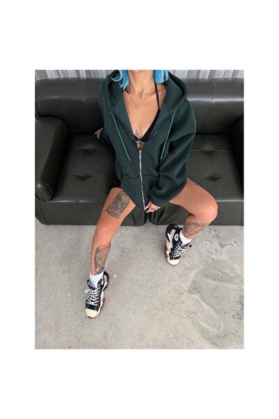 Narnuga Oversize Full Zip Long Sleeve Cardigan - Khaki -