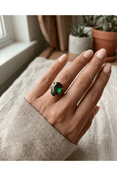 Dorvina Bronz Takı Otantik Yeşil Zümrüt Kristal Taşı Damla Kesim Vintage Kadı...