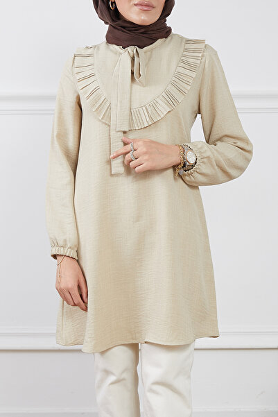 zenne Ruffle Detailed Tunic Beige