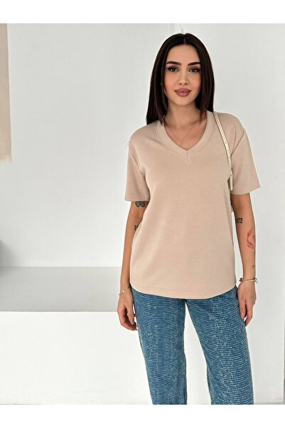 Noa&Noa Γυναικείο υφασμάτινο μπλουζάκι με λαιμόκοψη V Basic Μοντάλ