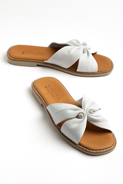 Dilimler Ayakkabı Γνήσιο Δέρμα Λευκές Γυναικείες ίσιες γόβες με Παντόφλες λου...