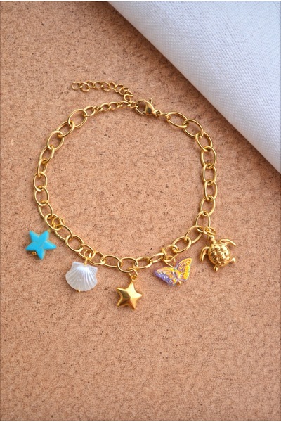 Mope Accessories Charm Detailed Gold Color Chain Bracelet