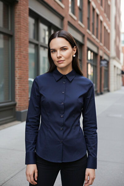 Mandala Tekstil Kadın Belden Oturmalı Slim Fit Pamuklu Gömlek