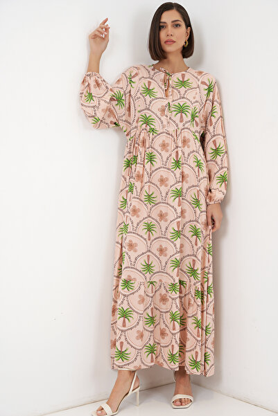 Bigdart Women's Patterned Hijab Dress 2594 - Powder