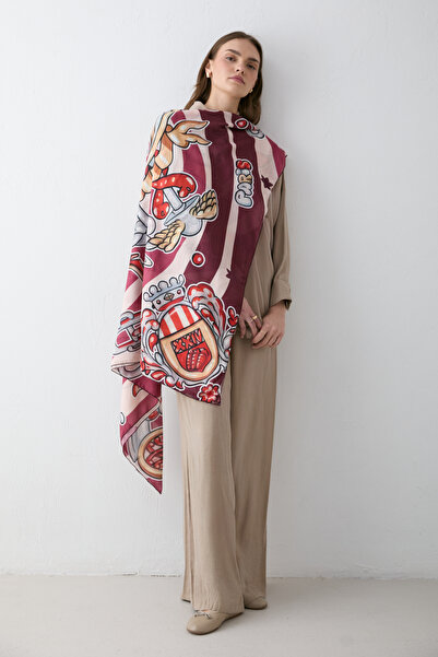 Melike Tatar Desenli Omuz Şalı 32-2716 STD BORDO