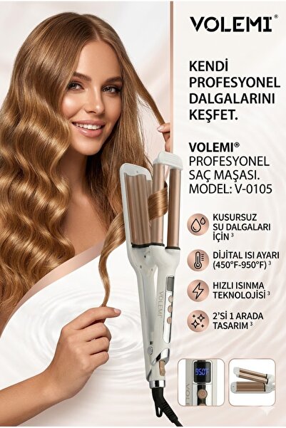 VOLEMİ V-0105 Profesyonel Su Dalgası Saç Maşası Argan Yağlı Dijital Ekranlı