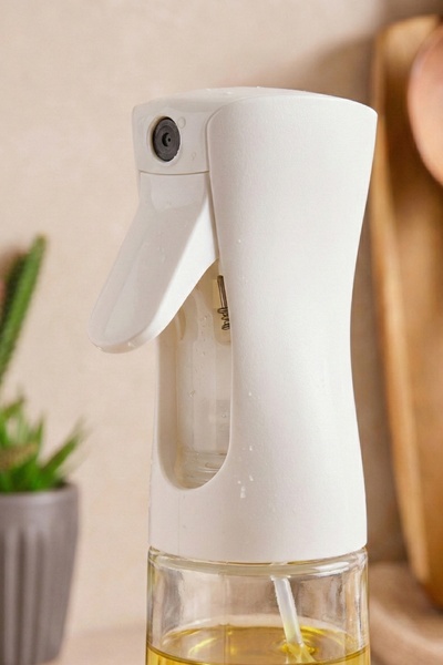 PORLİSMA Loria 2'li 350 ml Sprey Cam Yağdanlık, Püskürtmeli Zeytinyağı ve Sıvıyağ Yağlık Şişesi-2 BEYAZ