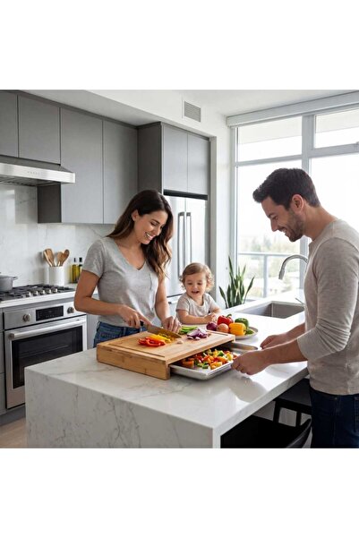 OEM Premium Bamboo Chopping Board with Tray, 35 x 28 cm, Brown
