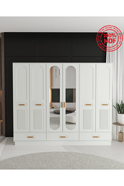 Teen & Bright PERA 6 KAPAKLI ÇEKMECELİ BAZALI GARDIROP - TAMAMI MDF