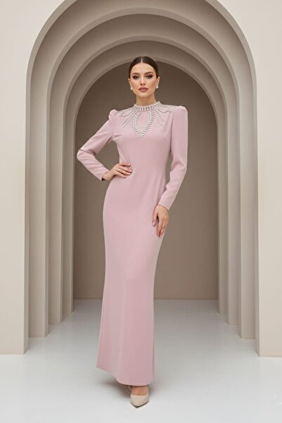 Hakimoda بيلور أدريانا كريب فستان سهرة بودرة