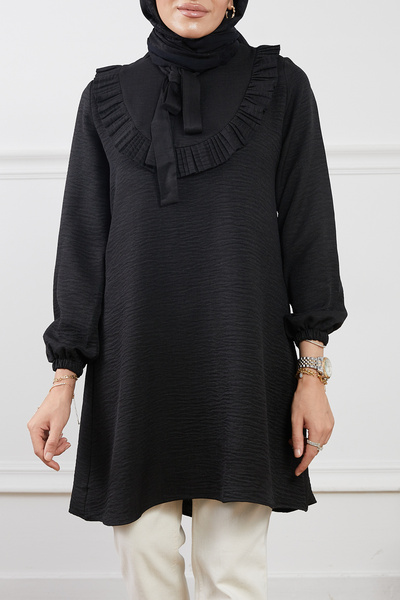 zenne Ruffle Detailed Tunic Black